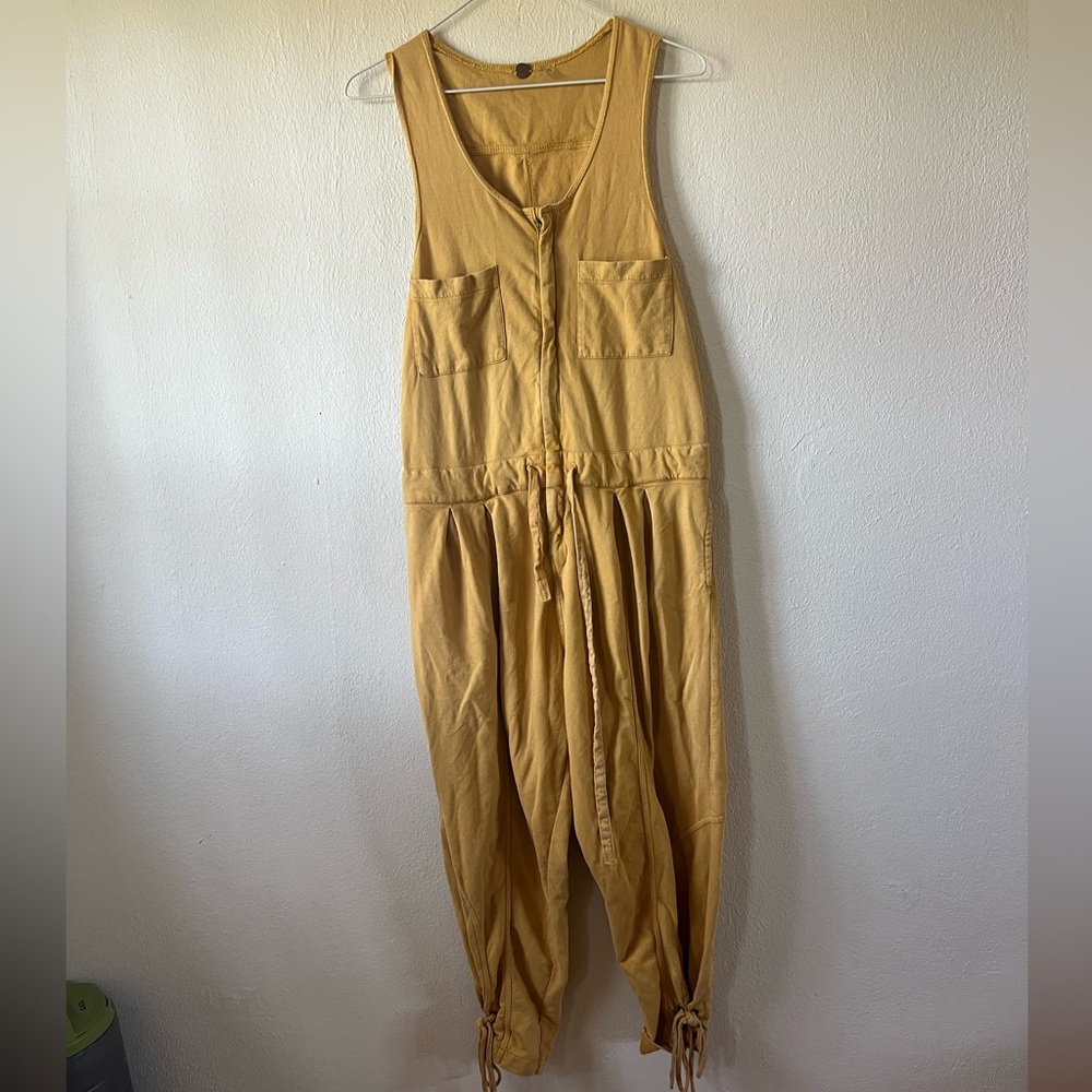 Free People Mustard Yellow Sleeveless Jumpsuit with Drawstring Waist